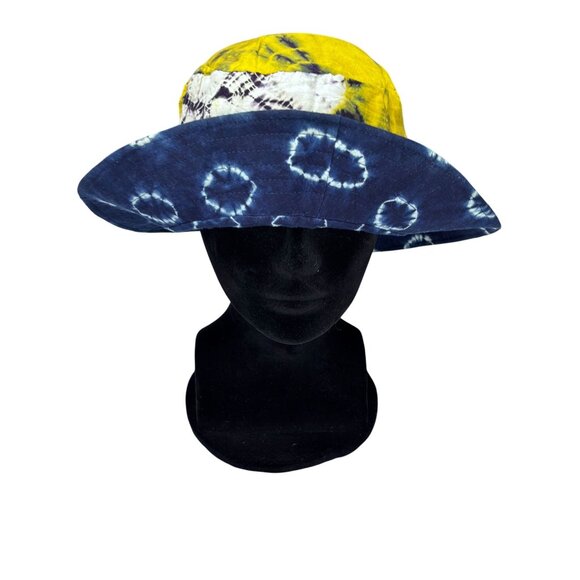 Reversible Tie-Dye Bucket Hat In Blue & Yellow Cotton - Picture 5 of 8